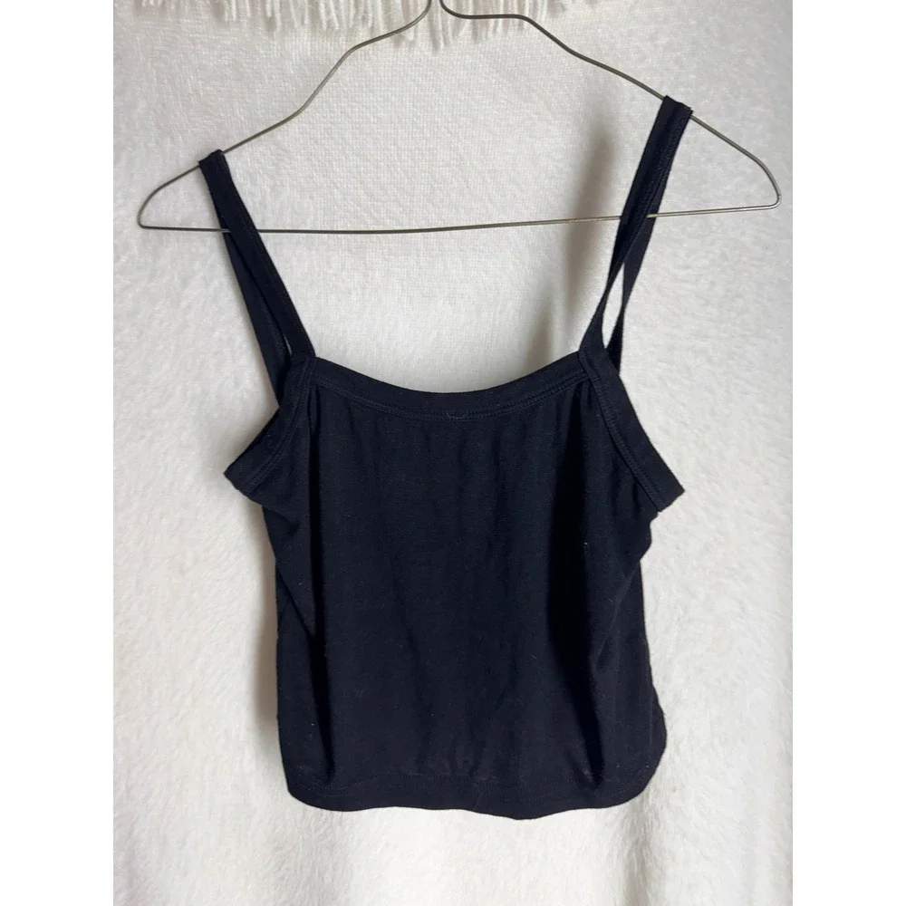 SHEIN Womens Black Cropped Cami Tank Top Double Strap Square Neck Medium